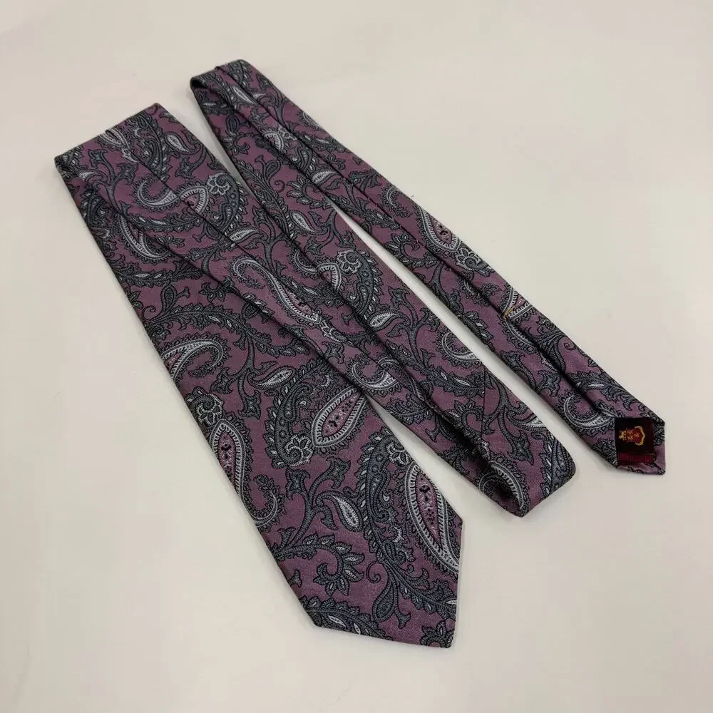 Robert Talbott Mauve Purple Gray Paisley 100% Silk Tie Men's Burgundy Tipped Cla
